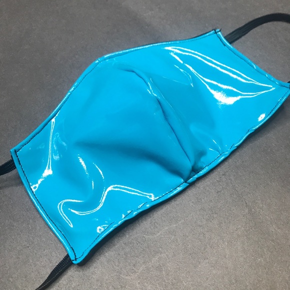 Handmade Turquoise Blue Face Mask Wet Look PVC Vinyl Cosplay Costume Rave Mens - Picture 1 of 7